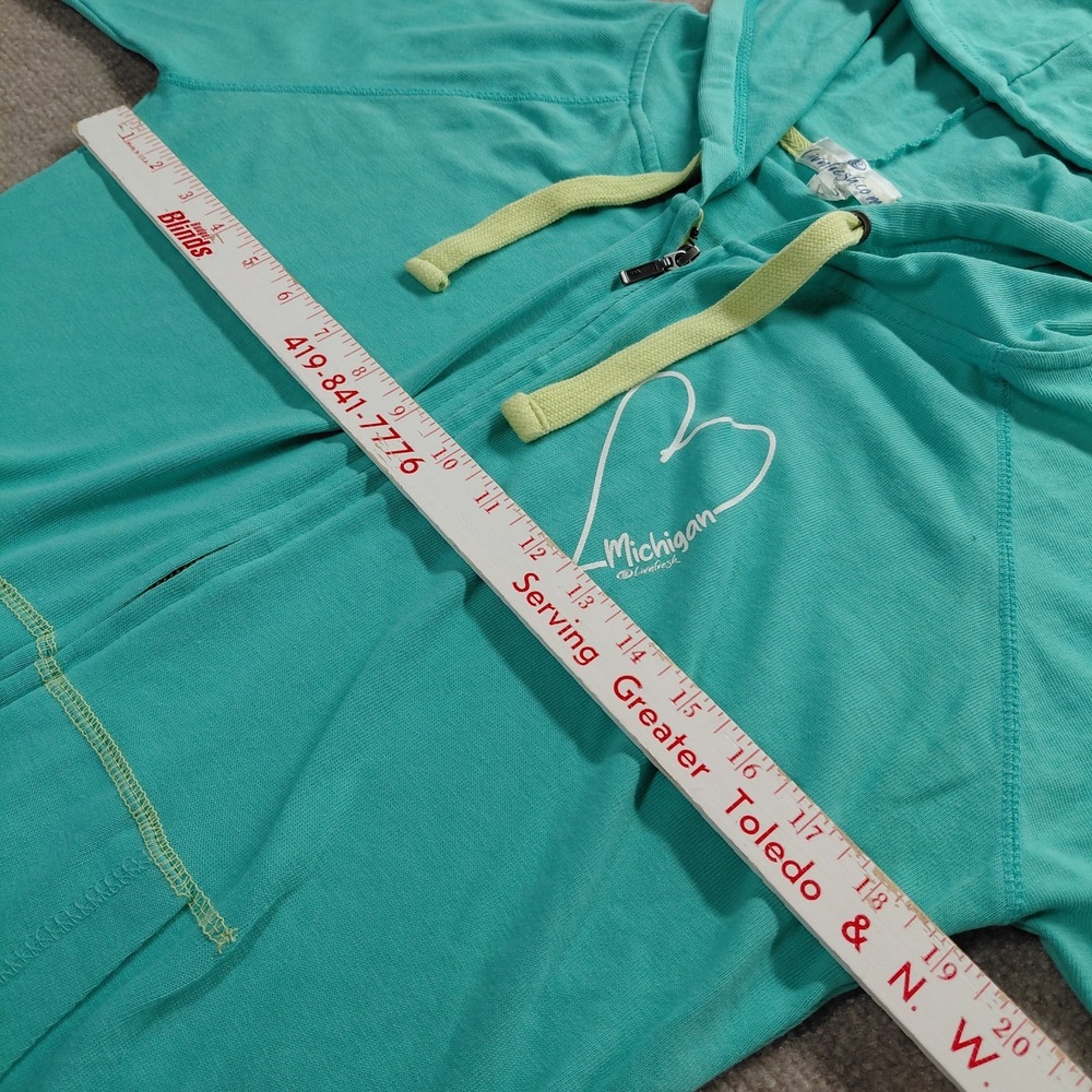 LIVNFRESH Auqa Green Heart Michigan Full Zip Lightweight Hoodie Sweatshirt Sz M - Picture 4 of 8